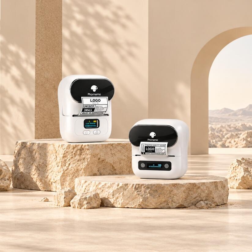 Phomemo M110 label printer with sample labels
