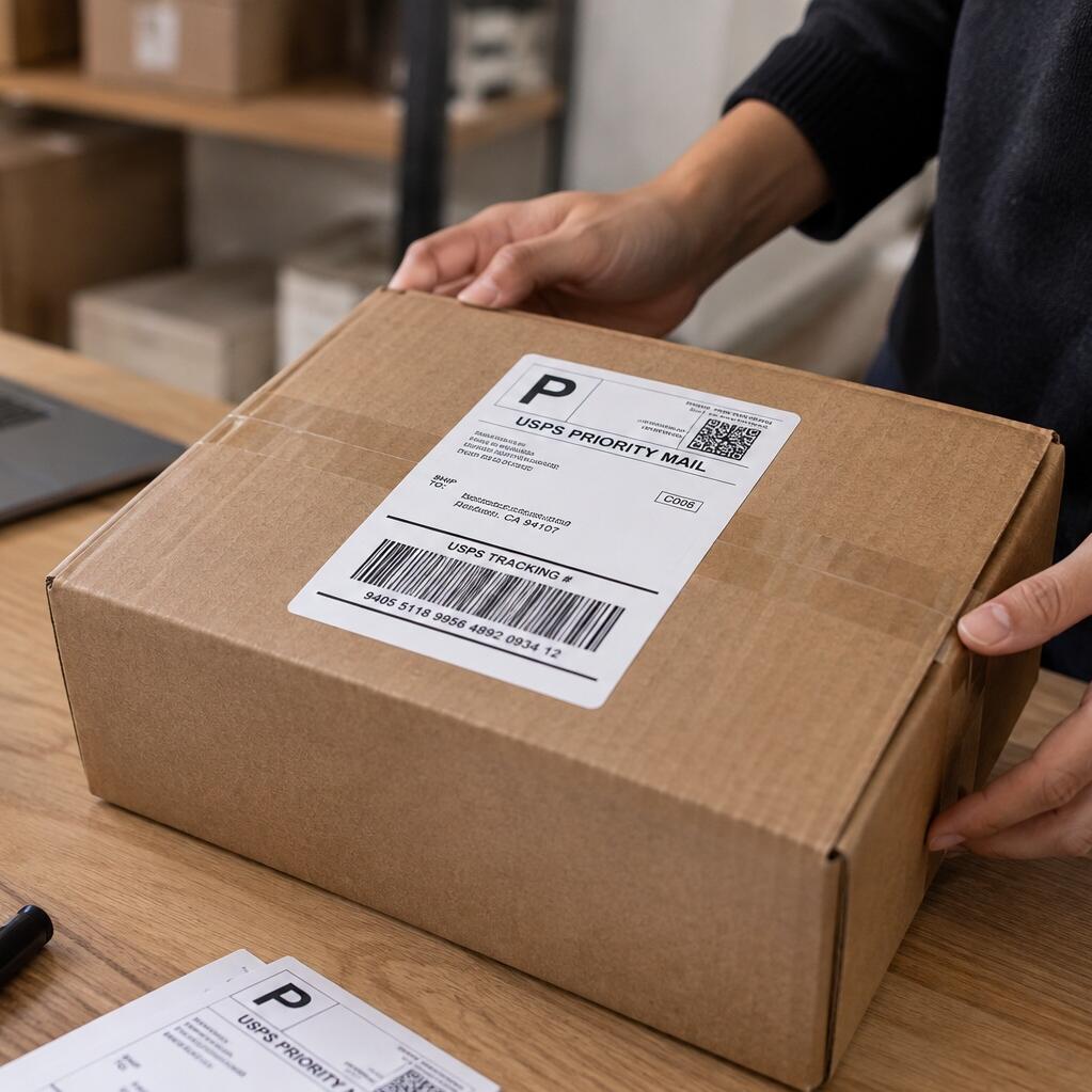 Een verzendetiket op een kartonnen pakket